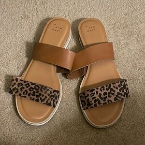 Coco Two Band Slide Sandals – Brown/leopard